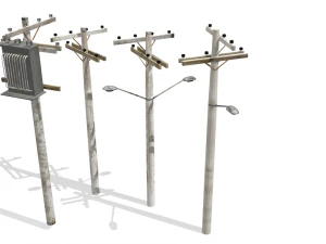 pacote com quatro postes de luz -low-poly Modelo 3D