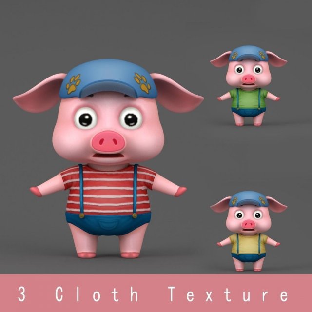 cartoon pig 3D Model .c4d .max .obj .3ds .fbx .stl .blend 