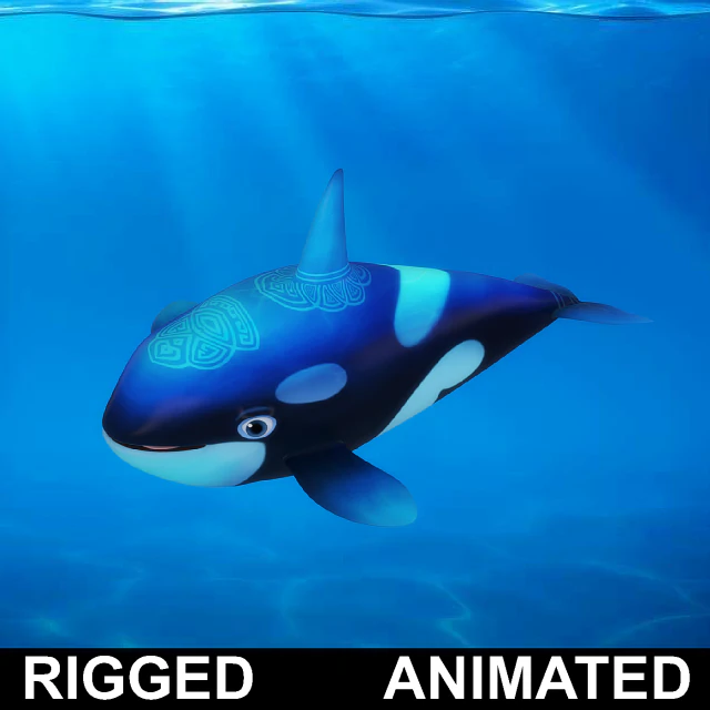 cartoon whale rigged animated 3D Model .c4d .max .obj .3ds .fbx .stl .blend 