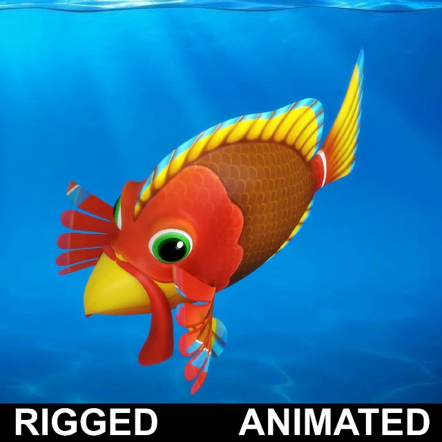 cartoon fish 06 rigged animated 3D Model .c4d .max .obj .3ds .fbx .stl .blend 