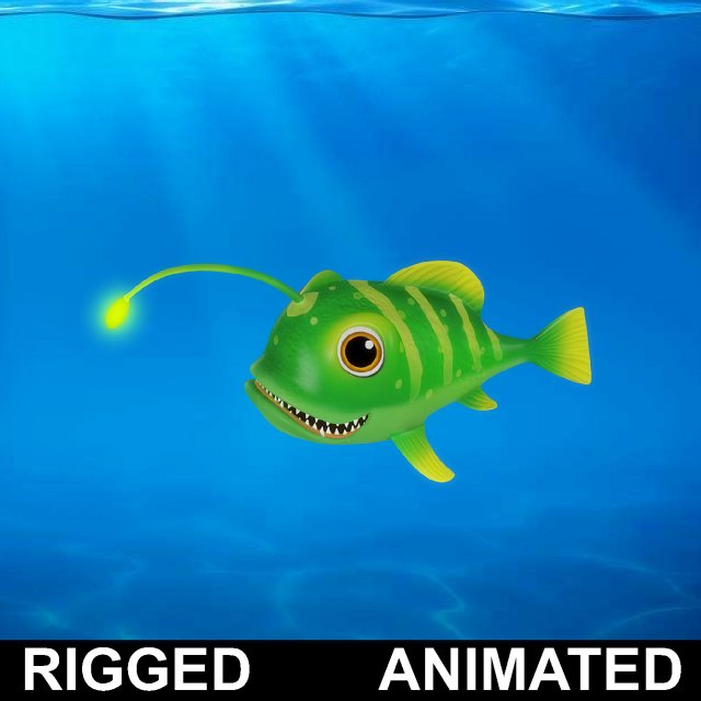 cartoon lantern fish rigged animated 3D Model .c4d .max .obj .3ds .fbx .stl .blend 