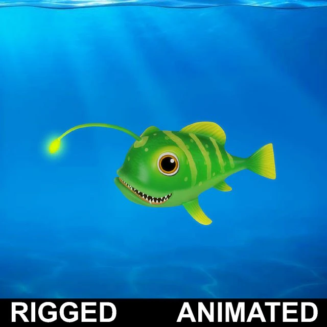 cartoon lantern fish rigged animated 3D Model .c4d .max .obj .3ds .fbx .stl .blend 