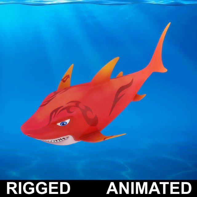 cartoon shark rigged animated 3D Model .c4d .max .obj .3ds .fbx .stl .blend 