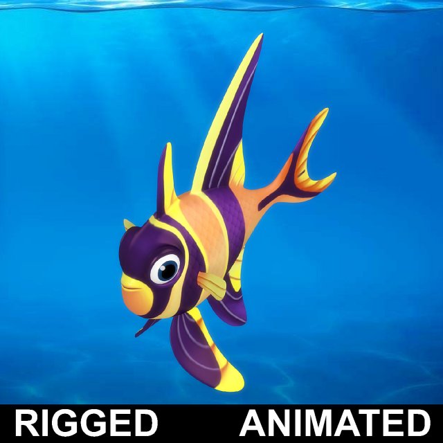 cartoon fish 08 rigged animated 3D Model .c4d .max .obj .3ds .fbx .stl .blend 