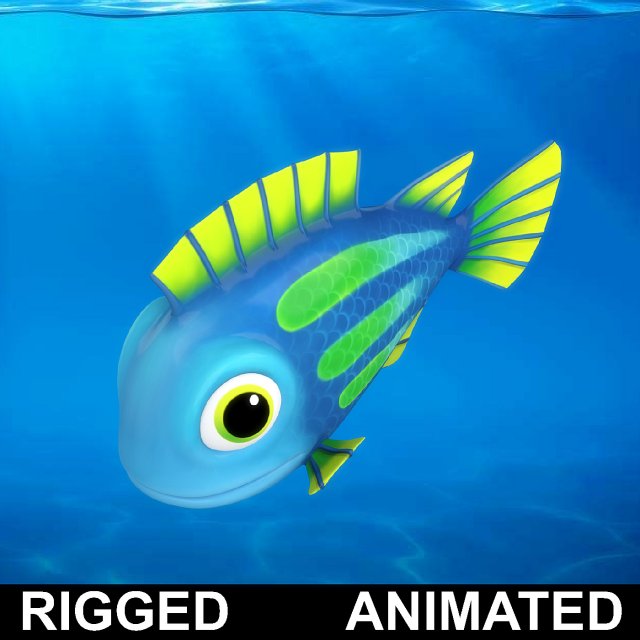 cartoon fish 09 rigged animated 3D Model .c4d .max .obj .3ds .fbx .stl .blend 
