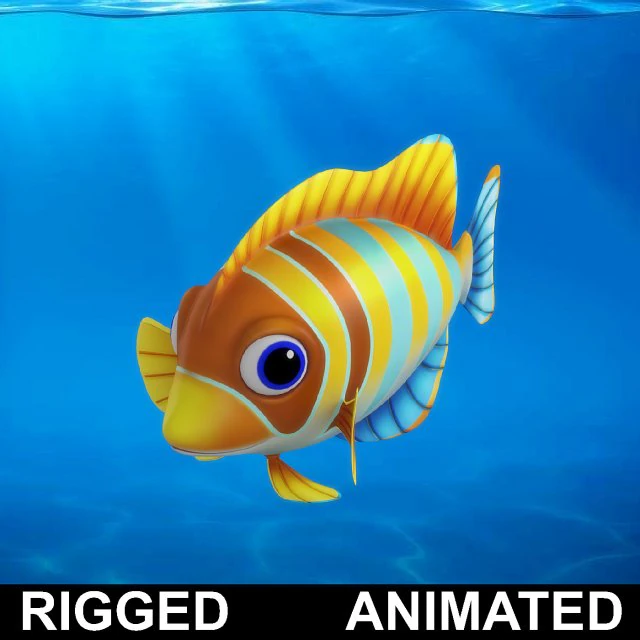 cartoon fish 12 rigged animated 3D Model .c4d .max .obj .3ds .fbx .stl .blend