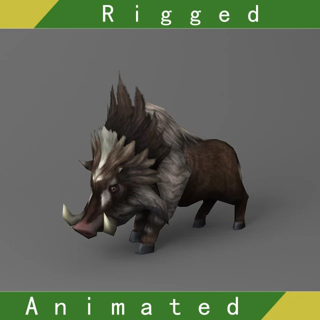 wild boar rigged animated 3D Model .c4d .max .obj .3ds .fbx .stl .blend 