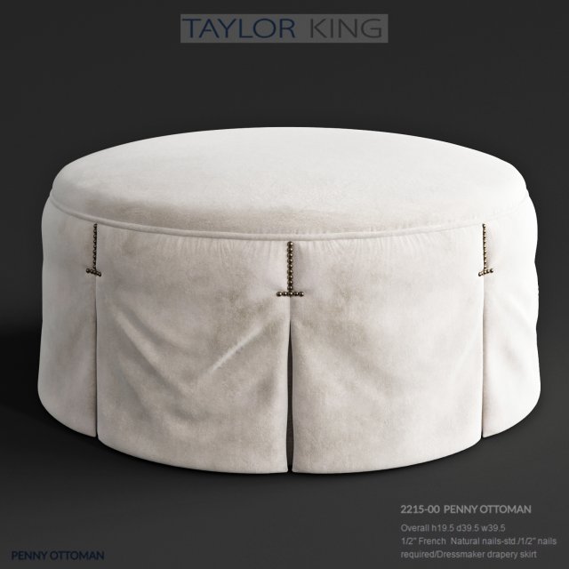 taylor king penny ottoman 3D Model .c4d .max .obj .3ds .fbx .stl .blend
