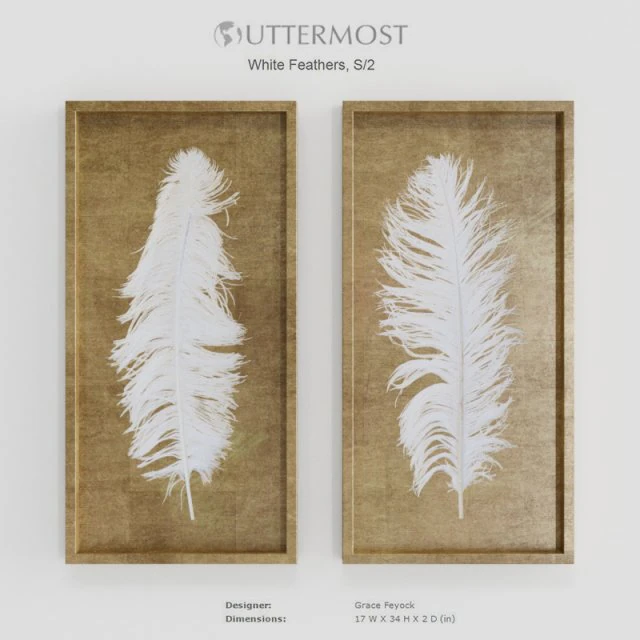 uttermost white feathers gold shadow box s2 3D Model .c4d .max .obj .3ds .fbx .stl .blend