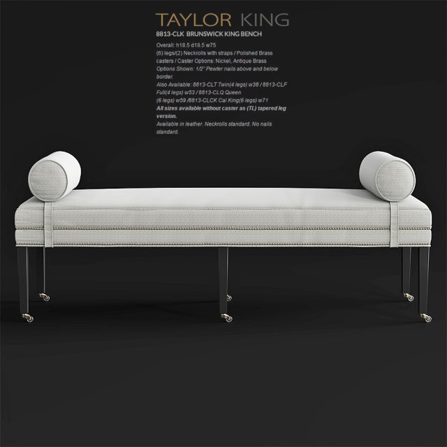 taylor king brunswick king bench8813-clq queen 3D Model .c4d .max .obj .3ds .fbx .stl .blend 