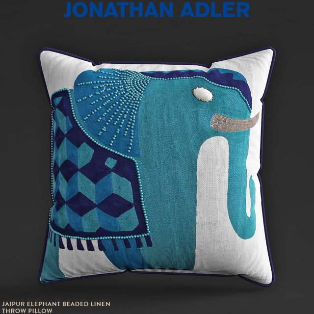 jonathan adlerjaipur elephant beaded linen throw pillow 3D 模型 .c4d .max .obj .3ds .fbx .stl .blend 
