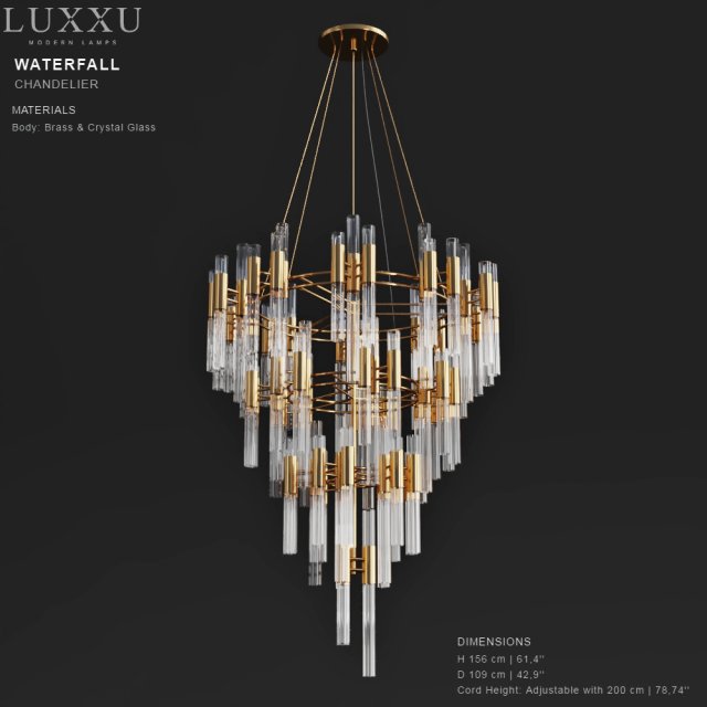 luxxy waterfall chandelier 3D Model .c4d .max .obj .3ds .fbx .stl .blend 