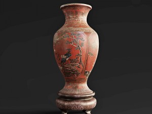 pair of red lacquer chinese vases 19th century 3D-Modell