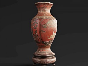 pair of red lacquer chinese vases 19th century 3D-Modell