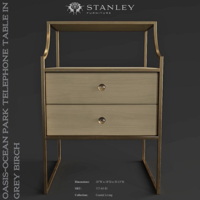 stanley furniture oasis-ocean park telephone table in grey birch 3D-Modell .c4d .max .obj .3ds .fbx .stl .blend 