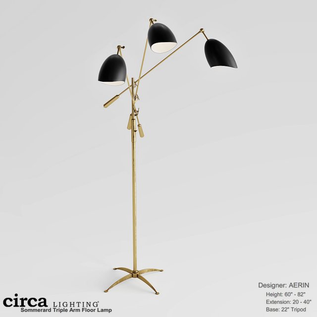 visualcomfort sommerard triple arm floor lamp arn-1009hab-blk Modèle 3D .c4d .max .obj .3ds .fbx .stl .blend 