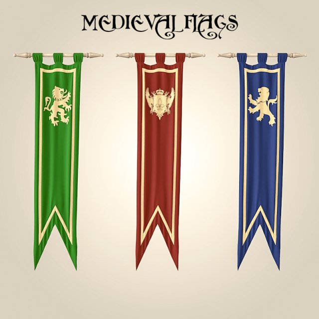 medieval flags 3D मॉडल .c4d .max .obj .3ds .fbx .stl .blend 
