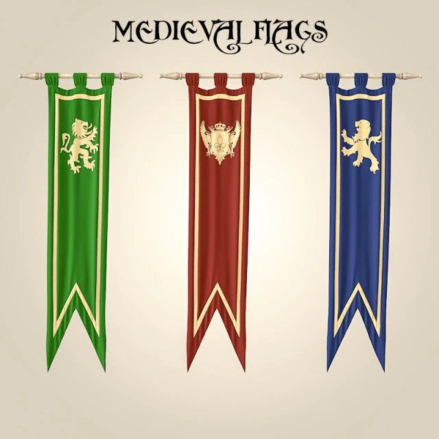 medieval flags 3D Model .c4d .max .obj .3ds .fbx .stl .blend 