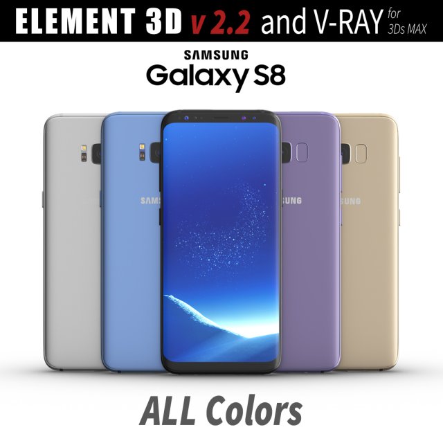 samsung galaxy s8 all colors for element 3d and v-ray 3Dモデル .c4d .max .obj .3ds .fbx .stl .blend 