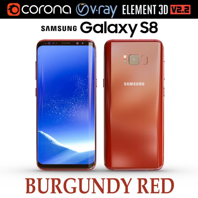 samsung galaxy s8 burgundy red 3D Model .c4d .max .obj .3ds .fbx .stl .blend 