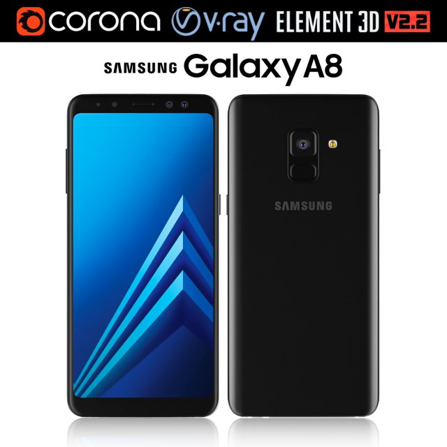 samsung galaxy a8 black 3D Model .c4d .max .obj .3ds .fbx .stl .blend