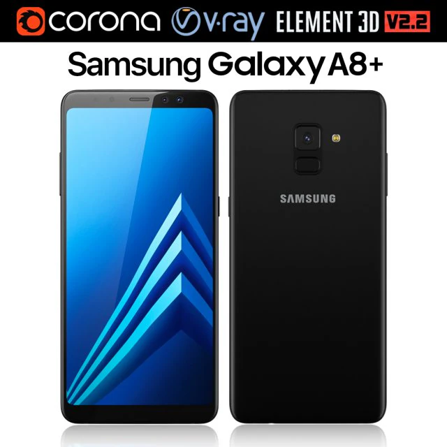 samsung galaxy a8 plus black 3D Model .c4d .max .obj .3ds .fbx .stl .blend 