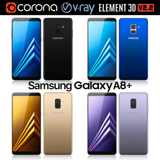 samsung galaxy a8 plus all colors 3D Model .c4d .max .obj .3ds .fbx .stl .blend 