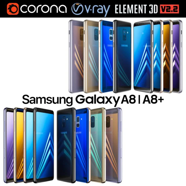 samsung galaxy a8 and a8 plus collection 3D Model .c4d .max .obj .3ds .fbx .stl .blend 