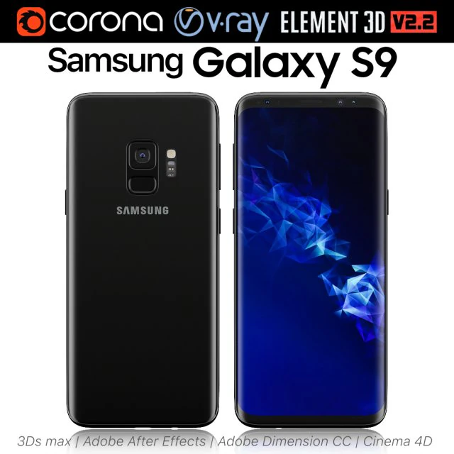 samsung galaxy s9 black 3D Model .c4d .max .obj .3ds .fbx .stl .blend