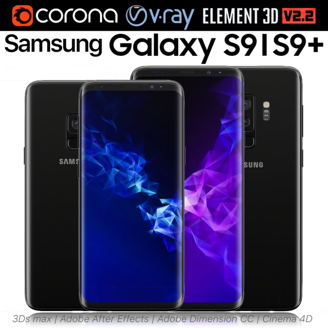 samsung galaxy s9 and s9 plus black Model 3D .c4d .max .obj .3ds .fbx .stl .blend 