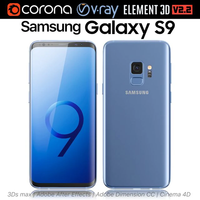 samsung galaxy s9 coral blue 3D Model .c4d .max .obj .3ds .fbx .stl .blend 