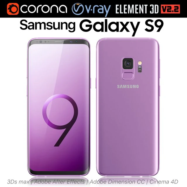 samsung galaxy s9 lilac purple 3D Model .c4d .max .obj .3ds .fbx .stl .blend 