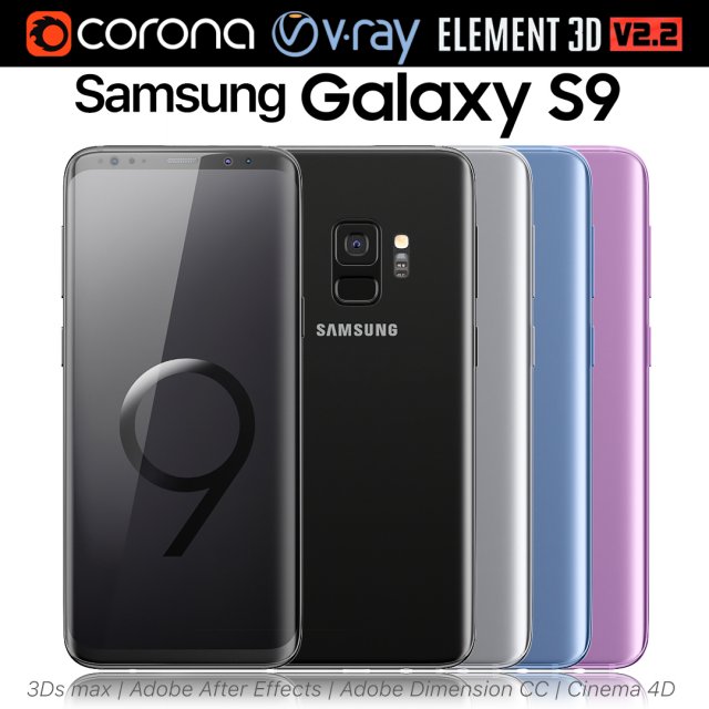 samsung galaxy s9 all colors Model 3D .c4d .max .obj .3ds .fbx .stl .blend 