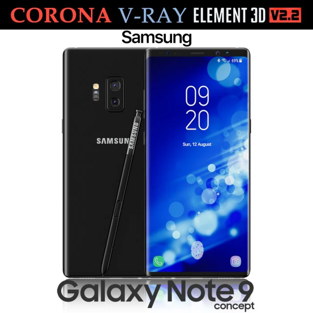 samsung galaxy note 9 black concept 3D Model .c4d .max .obj .3ds .fbx .stl .blend
