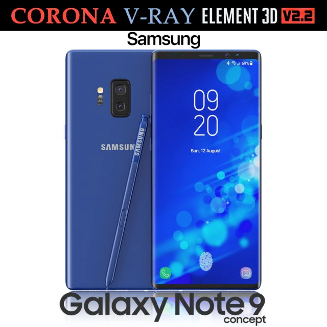 samsung galaxy note 9 blue concept 3D Model .c4d .max .obj .3ds .fbx .stl .blend 