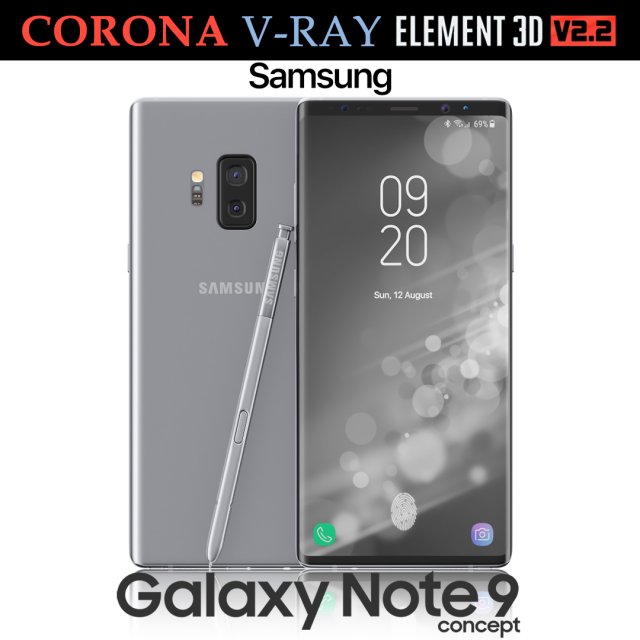 samsung galaxy note 9 gray concept 3D Model .c4d .max .obj .3ds .fbx .stl .blend 