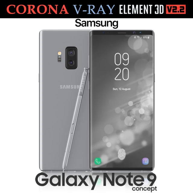 samsung galaxy note 9 gray concept 3D Model .c4d .max .obj .3ds .fbx .stl .blend 