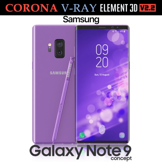 samsung galaxy note 9 purple concept 3Dモデル .c4d .max .obj .3ds .fbx .stl .blend 