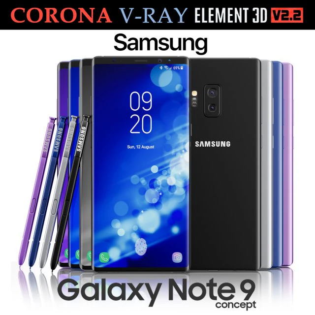samsung galaxy note 9 all colors concept 3D Model .c4d .max .obj .3ds .fbx .stl .blend