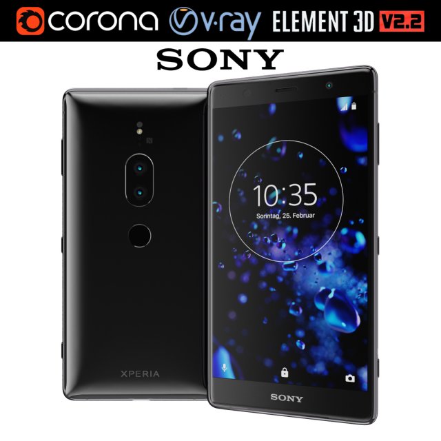 sony xperia xz2 premium black 3D Model .c4d .max .obj .3ds .fbx .stl .blend 
