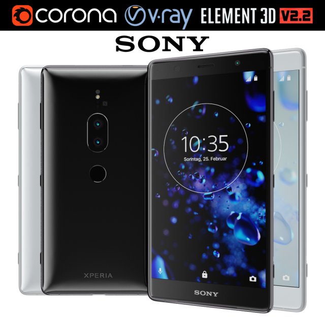 sony xperia xz2 premium all colors 3D Модель .c4d .max .obj .3ds .fbx .stl .blend 