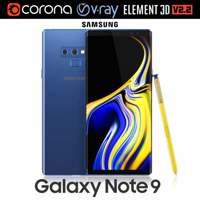 samsung galaxy note 9 ocean blue 3D Model .c4d .max .obj .3ds .fbx .stl .blend