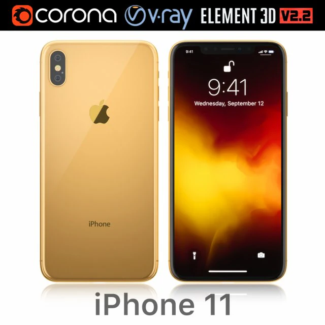 apple iphone 11 gold 3D Model .c4d .max .obj .3ds .fbx .stl .blend
