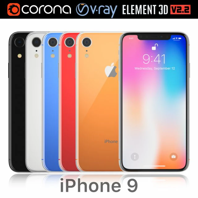 apple iphone 9 all colors 3D Model .c4d .max .obj .3ds .fbx .stl .blend 
