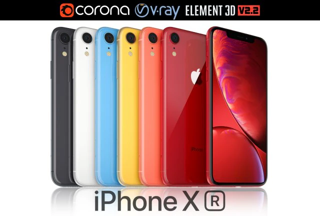 apple iphone xr all colors 3D Model .c4d .max .obj .3ds .fbx .stl .blend