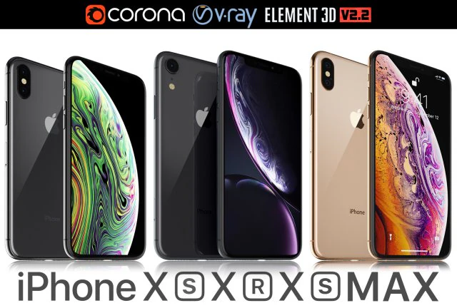 apple iphone xr black and xs space gray and xs max gold 3D Model .c4d .max .obj .3ds .fbx .stl .blend 