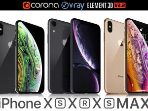 एप्पल आईफोन एक्सआर ब्लैक और एक्सएस स्पेस ग्रे और एक्सएस मैक्स गोल्ड 3D मॉडल