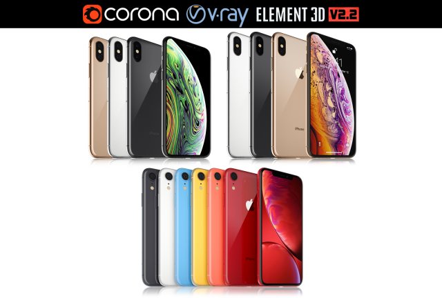 apple iphone xr and xs and xs max collection Model 3D .c4d .max .obj .3ds .fbx .stl .blend 