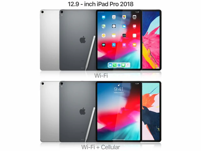 apple ipad pro 129 inch 2018 and new apple pencil 3D Model .c4d .max .obj .3ds .fbx .stl .blend 