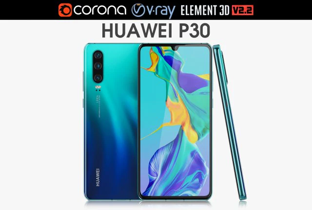 huawei p30 aurora 3D Model .c4d .max .obj .3ds .fbx .stl .blend 